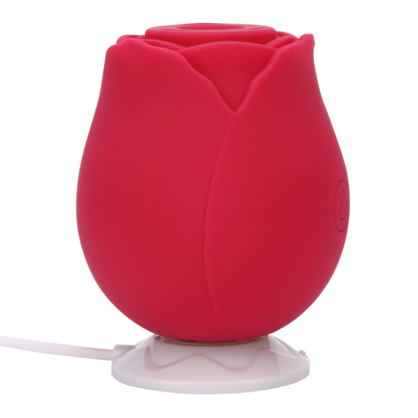 Blossom "oral sex" suction vibe, shaped like a rose. Body-safe silicone, waterproof, and magnetic charging via usb.