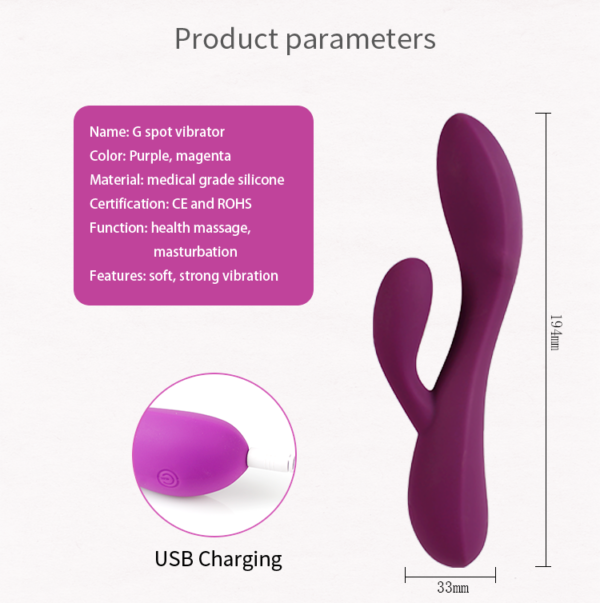 The "Clover" Rabbit G-spot and clitoral Vibrator, with gentle dual stimulation for sensitive bodies. Waterproof, medical-grade silicone, USB charging.