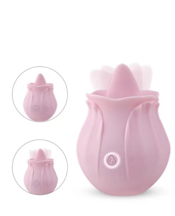 The "Lotus" oral-sex vibrator shaped like a flower with a silicone tongue for stimulation. Waterproof, usb rechargeable.