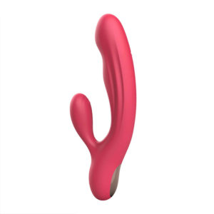 Heated, self-warming Harlee rabbit vibrator with g-spot and clitoral stimulation. Waterproof, body-safe silicone.