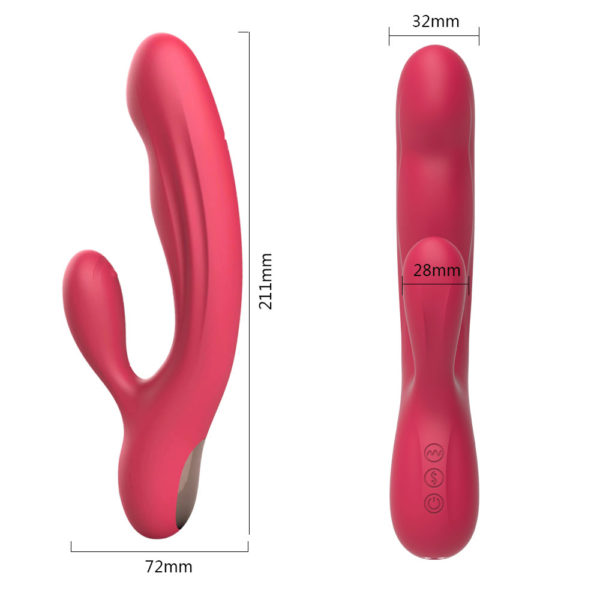 Heated, self-warming Harlee rabbit vibrator with g-spot and clitoral stimulation. Waterproof, body-safe silicone.