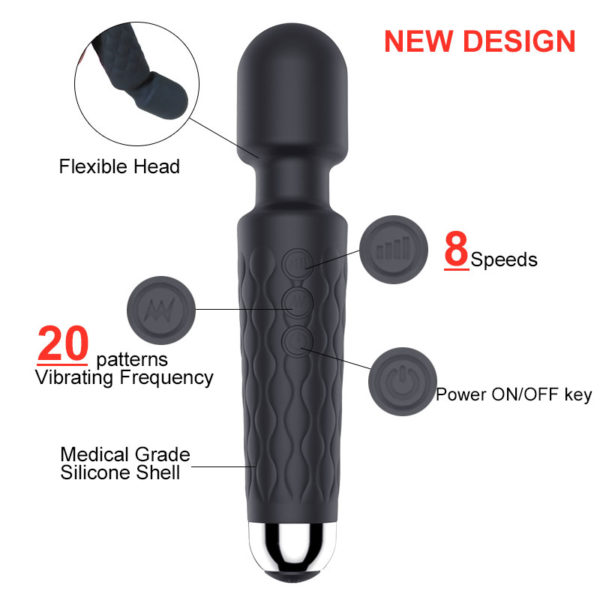 The "Circe" Wand Massager and Vibrator is Magic! 8 speeds, 20 vibration patterns, made with medical grade body-safe silicone. AND with a flexible head!