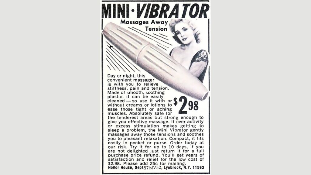An ad for a vibrator to "massage away tension". Perhaps a hint of a wink towards sexuality, but nothing overt. Credit: Alamy, via the BBC.